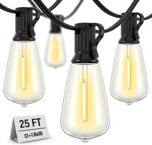 lot 2113 image: Outdoor String Lights Waterproof, 25 Feet Patio Lights with 13 ST38 Edison Bulbs(1 Sqare), Hanging Lights with Plug in Cord for Porch, Blacony, Backyard, Bistro, Garden, 2700K