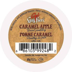 lot 2131 image: Guy Fieri Flavortown Coffee Pods, Caramel Apple Bread Pudding Flavored Coffee, Medium Roast Coffee, Single Serve for Keurig K Cups Machine, 24 Count