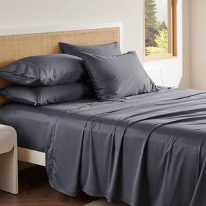 lot 2134 image: Bedsure 100% Cotton Sheets Queen Size Bed Set - 300 Thread Count Sateen Weave with Deep Pocket Bed Sheets, Breathable, Soft & Moisture Wicking - 6 Piece Grey Sheets