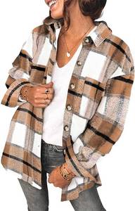 lot 2135 image: SHEWIN Womens Long Sleeve Plaid Shirts Flannel Lapel Button Down Shacket Jacket Coats 2XL