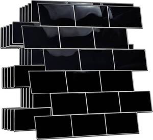 lot 2154 image: WALPLUS Upgraded Backsplash Tile Peel and Stick for Kitchen Wall Stick On Backsplash Tile for Bathroom Adhesive Glossy Heat Resistant Sticky Backsplash for Kitchen 11.8 x 11.8 Black 12 Sheets