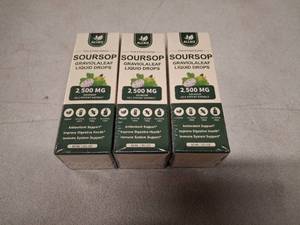 lot 2202 image: THREE BOTTLES - Soursop Bitters Liquid Drops, Natural Graviola Extract for Cell Support & Regeneration, Immune Boost, Antioxidant, Herbal Goodness, SugarGluten Free, Natural Flavor, 2.3 Fl Oz