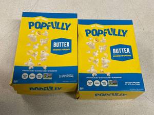 lot 2221 image: TWO BOXES - POPFULLY Butter Popcorn Fully Pops, Sharing Bags, Buttery Flavor, Big Pop, Micro Popcorn Bags, 3-Pack
