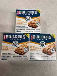 lot 2238 image: THREE BOXES - CLIF BUILDERS Protein Bars Crispy Almond Salted Caramel, Reduced Sugar, Gluten Free, 6ct