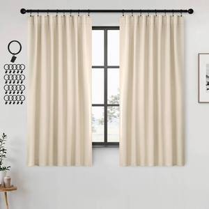 lot 2284 image: ANRODUO Rod Pocket and Back Tab Pleated Blackout Curtains with Hooks, Rings, Beige Curtains 63 Inches Long 2 Panels, Thermal Insulated Room Darkening Living Room Bedroom Curtain, 42x63 Inches