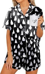 lot 2344 image: MYHALF Halloween Pajamas 2 Piece Short Set Women Ghost Pumpkin Print Button Down Shirt and Pajama Shorts Sleepwear Pjs Stock photo approximate SIZE S