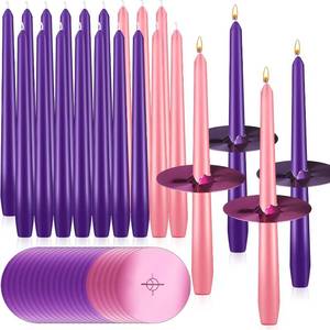 lot 2371 image: Patelai 40 Pack 10 Inch Christmas Advent Candles Set Include 20 Taper Candles 20 Drip Protectors Unscented Candlestick Purple Pink Taper Advent Candle for Church Xmas Decor Celebrations Wicca Shabbat