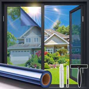 lot 2381 image: TWO ROLLS - Coavas One Way Privacy Window Film with Tools, Window Tint Adhesive Shatterproof Film for Home, Premium PET Heat Control Daytime Reflective Mirror Coverings, Blue, 17.5 x 78.7 Inch