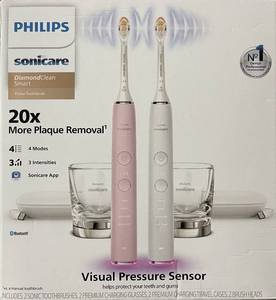 lot 2391 image: Philips Sonicare DiamondClean Smart 9300 Premium G3 2-Pack Set, Incomplete (missing pink toothbrush)