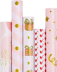 lot 2396 image: WRAP STORM Premium Pink Girly Gift Wrapping Paper Set of 5 Mini Rolls (17 x 120) - Cute & Girly Wrap for Women, Girls, and Wife, Perfect for Princess Party and Happy Birthday