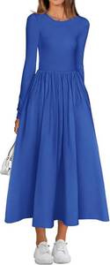 lot 2399 image: BTFBM Casual Long Sleeve Dresses Spring Dresses 2025 Wedding Guest Dress Midi Dress Flowy Bohemian Long Dress XXL