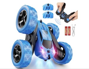 lot 9306 image: Remote Control Car, RC Cars Toys for Kids Ages 6-12, 4WD Stunt Car with LED Lights & 360  Flips, 2.4GHz, Upgraded USB-C Modular Batteries, 8-10 Year Old Boys Birthday Gift 1-Blue