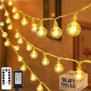lot 8013 image: Heceltt 98.4ft 300LED Globe String Lights Outdoor,Crystal Fairy Light IP44 Waterproof Outdoor Hanging Decorative Lights for Home Tent Patio Garden Party Wedding Decor