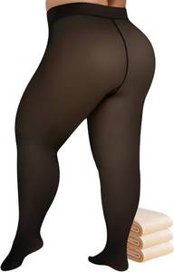 lot 8143 image: TWELVE PAIRS Buauty Plus Size Fleece Lined Tights Womens- Winter Warm Fake Translucent Thermal Pantyhose,Thick Leggings under Dresses