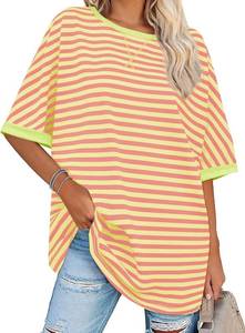 lot 8178 image: Tankaneo Womens Oversized Striped Tee Shirt Summer Casual Color Block Half Sleeve Crew Neck Tunic Tops SIZE S