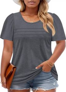 lot 8182 image: Imily Bela Womens Plus Size Tops 2025 Dressy Casual Short Sleeve Tunic Summer Crew Neck Flowy Pleated Tees SIZE L