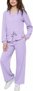 lot 8190 image: Girls Fall Outfits Tie Knot Crop Tops Wide Leg Pants with Pockets 2025 Winter Sets Active Wear 13-14 YEARS