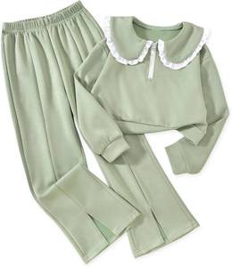lot 8199 image: HIHA Girls Doll Collar Half Zip Sweatshirt Flare Pant Set for 6-12 Years - COLOR IS PINK