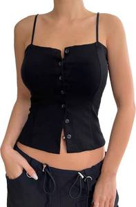 lot 8203 image: WDIRARA Womens Button Front Spaghetti Strap Cami Top Casual Sleeveless Camisole SIZE L