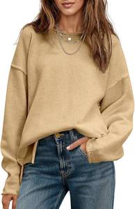 lot 8209 image: Saodimallsu Womens Oversized Crew Neck Sweaters Long Sleeve Slouchy Knit Fall Casual Loose Side Split Pullover Tops SIZE S