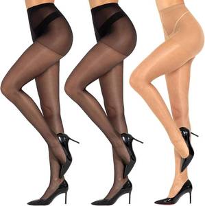 lot 8217 image: MANZI 3 Pairs Shiny Pantyhose for Women 15D Shimmer Sheer Tights High Waist Comfort Stockings with Control Top SIZE S