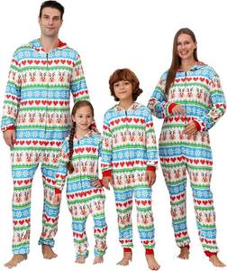 lot 8219 image: ANGELGGH Onesie Christmas Family Matching Pajamas Adult Couples Men PJs Hooded Women Novelty One-piece Sleepwear (Youth, 2-3T, Heart Reindeer)