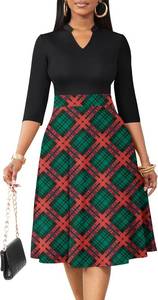 lot 8228 image: Nmoder Casual Dresses for Women Semi Formal Fit and Flare 34 Sleeve A-line Church Work Dress with Pockets SIZE M