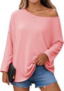 lot 8231 image: Tankaneo Womens Oversized Off The Shoulder Tshirts Summer Casual Long Sleeve Tunic Tops Boat Neck Loose Fit Flowy Sweatshirt SIZE L