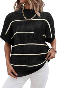lot 8240 image: Women 2026 Sweater Vest Mock Neck Batwing Short Sleeve Oversized Ribbed Knit Tops Fall Pullover Sweater SIZE M