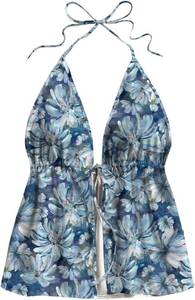 lot 8267 image: Women Floral Lace Front Sleeveless Boho Babydoll Beach Vacation Tops SIZE M