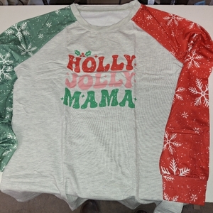 lot 8273 image: DOLITAEN Women Holly Jolly Mama Sweatshirt Mom Christmas Sweater Matching Family Long Sleeve Pullover Tops SIZE L