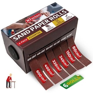lot 8147 image: XFasten 6 Grits Sandpaper Assortment Rolls 80 150 240 320 400 600 Grit Abrasive Sand Paper Roll Set Compact Multi Roll Sandpaper Dispenser Sanding Cloth for Wood, Sand Cloth 6m (118 Feet Total)