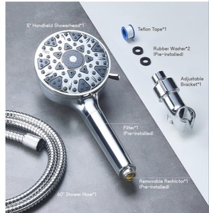 lot 8277 image: InoFlow High Pressure Filtered Shower Head  With Handheld 7 Modes, 5  High Flow Hand Held Hydro Rain Showerhead With 60 Stainless Steel Hose And Adjustable Bracket, Premium Chrome