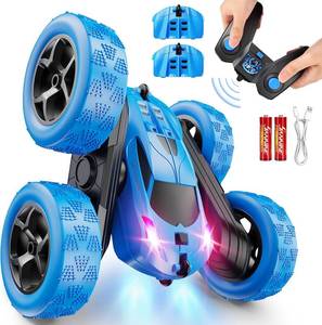 lot 8297 image: Remote Control Car, RC Cars Toys for Kids Ages 6-12, 4WD Stunt Car with LED Lights & 360  Flips, 2.4GHz, Upgraded USB-C Modular Batteries, 8-10 Year Old Boys Birthday Gift 1-Blue