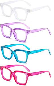 lot 8311 image: MMOWW Oversized Reading Glasses for Women 4 Pairs Oprah Style Blue Light Blocking Computer Readers ClearPurpleBlueRed1.0