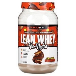 lot 8320 image: MuscleSport Lean Whey, Iso-Hydro, Chocolate Peanut Butter, 2 lbs (908 g)