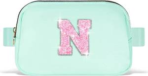 lot 8359 image: Fanny Pack Belt Bag Crossbody Bags with Initials Letter Patch Trendy Stuff for Teens Cute Stuff Birthday Gifts for Teenager Girls  Light Green,Initial N