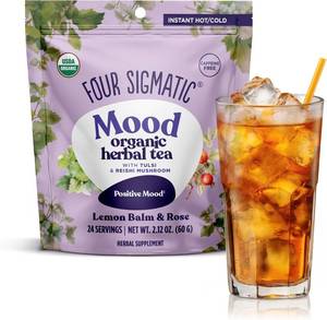 lot 8382 image: Four Sigmatic Mood Organic Herbal Tea  Enhance Emotional Well-Being with Tulsi & Reishi Tea  Calming Lemon Balm Tea wAdaptogens  Vegan, Gluten-Free  Lemon Balm & Rose, 24 Servings