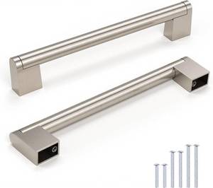lot 8392 image: Knobonly 10 Pack Dresser Handles 6-310 inch (160mm) Hole Centers, Cabinet Pulls Brushed Nickel, Kitchen Cabinet Handles