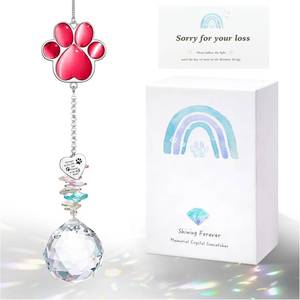lot 8408 image: Dog Memorial Gifts for Loss of Dog, Pet Memorial Gifts for Dogs, Thoughtful Bereavement Remembrance Crystal Suncatcher with Sympathy Card (Rose Red)