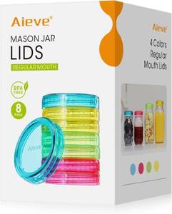 lot 8411 image: Aieve Mason Jar Lids Regular Mouth, 8 Pack Clear Plastic Mason Jar Lids for Ball, Kerr Canning Jars, Reusable Canning Lids Mason Jar Tops, Leak-Proof & Airtight