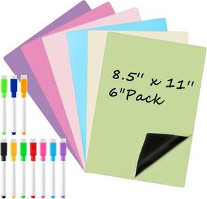 lot 8416 image: 6 Pcs Magnetic Dry Erase Board, 6 Colors 8.5 x 11 Reusable Fridge Magnet Whiteboard with 10 Markers, Blank Magnetic White Board Sheet for Organizer, Kitchen Refrigerator Locker Cabinet