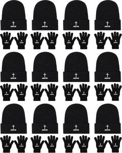 lot 8418 image: Christian Beanies for Men Womens Hat and Gloves Set Bulk Cross Winter Knitted Cap Religious Gift Homeless Donation