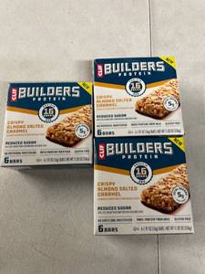 lot 8439 image: 3 Boxes CLIF BUILDERS Protein Bars Crispy Almond Salted Caramel, Reduced Sugar, Gluten Free, 6cteach