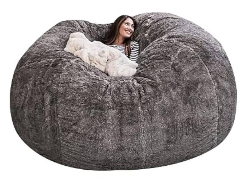 lot 43779 image: Big Huge Giant Bean Bag Chair for Adults, (No Filler) Bean Bag Chair for Adults Kids Comfy Fluffy Giant Round Beanbag Lazy Sofa Cover- Machine Washable Covers, Double Stitched Seams - Retail $88