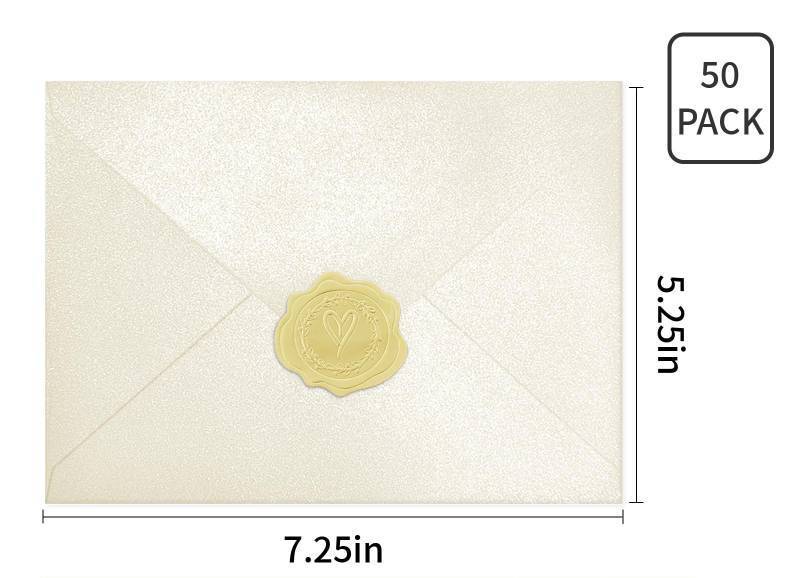 lot 43780 image: 50 PCS Pearl Ivory A7 Envelopes Shimmering 5x7 Envelopes for Invitations, Great for Wedding Invitation Cards, Birthday RSVP, Graduation, Baby Shower 5.25 x 7.25 inches (Envelopes) - Retail $9