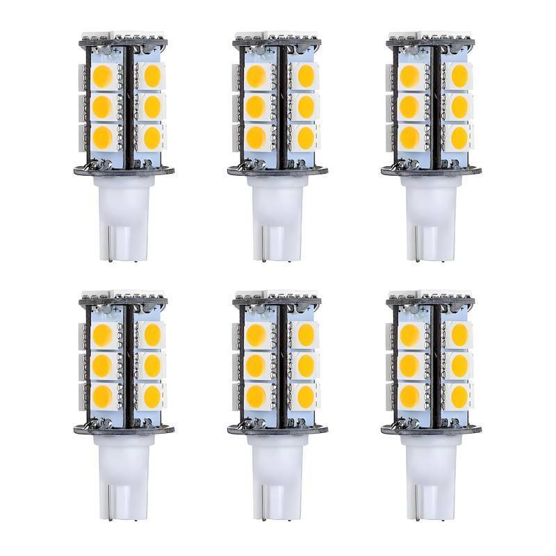 lot 43796 image: T5 T10 Wedge Base LED Light Bulb High Brightness 12VACDC 3Watt 2700K-3000K Warm White Color for Outdoor Landscape Lighting Deck Stair Step Path Lights and RV Lights Pack of 6 - Retail $20