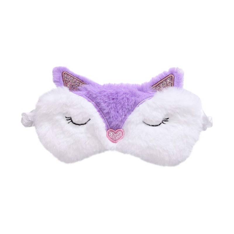 lot 43809 image: Cute Animal Sleeping Mask Soft Plush Eye Mask Blindfold Cover for Kids Girls Women Home Sleeping Traveling (Purple Fox) - Retail $8