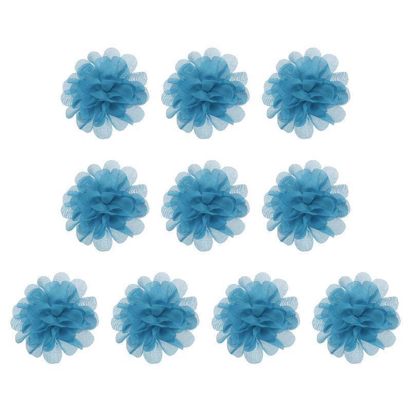 lot 43813 image: 2.8 Chiffon Flowers, 10 Pcs Mesh Fabric Flowers Sewing Fabric Appliques Headband Embellishments for DIY Craft Wedding Decor, Blue - Retail $4