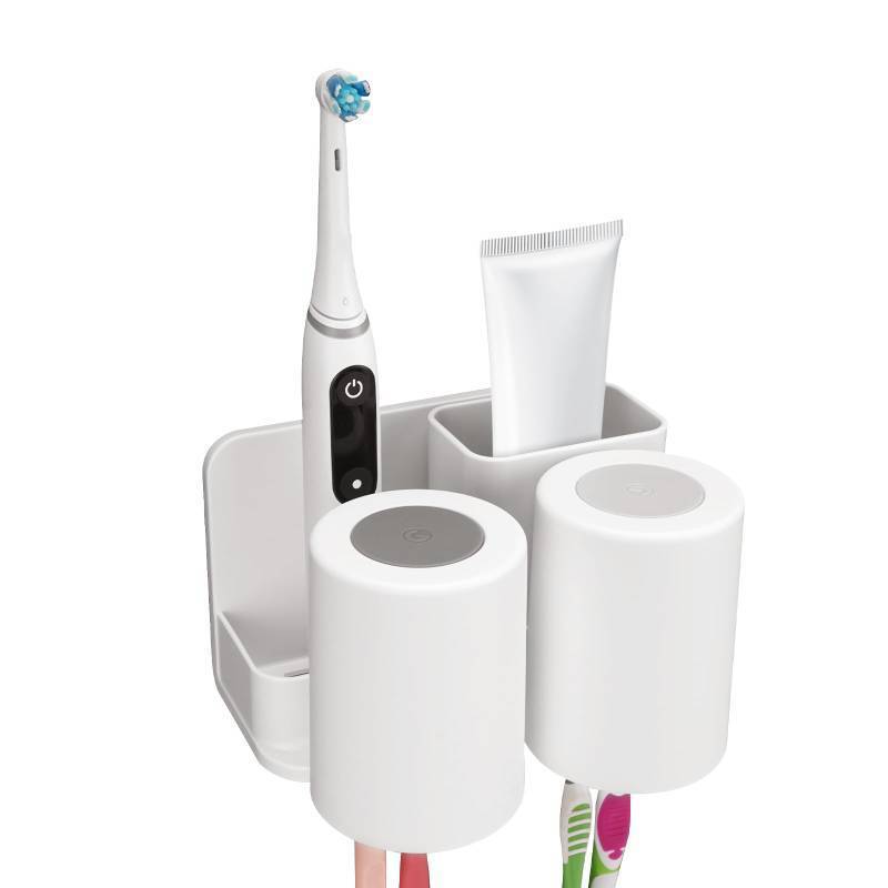 lot 43954 image: Toothbrush Holders with 2 Mouthwash Cup Wall Mounted for Bathrooms, 2 Slots Bathroom Organizer for Toothpaste, Electric Toothbrush, Razor, Floss, Self Adhesive Toothbrush Hanger Storage for Shower